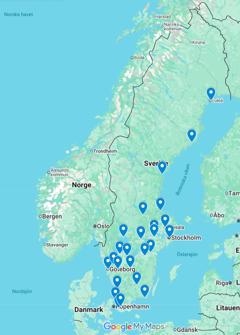 Karta över Dynamics 365-partners kontor i Sverige